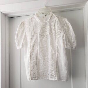 ZARA EMBROIDERED PUFF SHORT SLEEVES  BLOUSE SIZE S